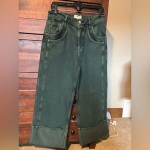 Free People Women's Final Countdown Cuffed Jeans in Luke Green Sz 27 Runs Lrg